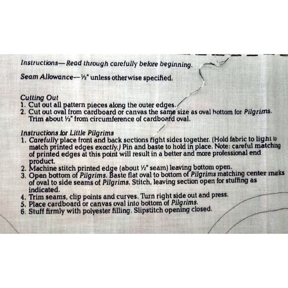 VTG Little Pilgrims Thanksgiving Table Centerpiece Pillow Craft Sewing Fabric - Picture 9 of 11